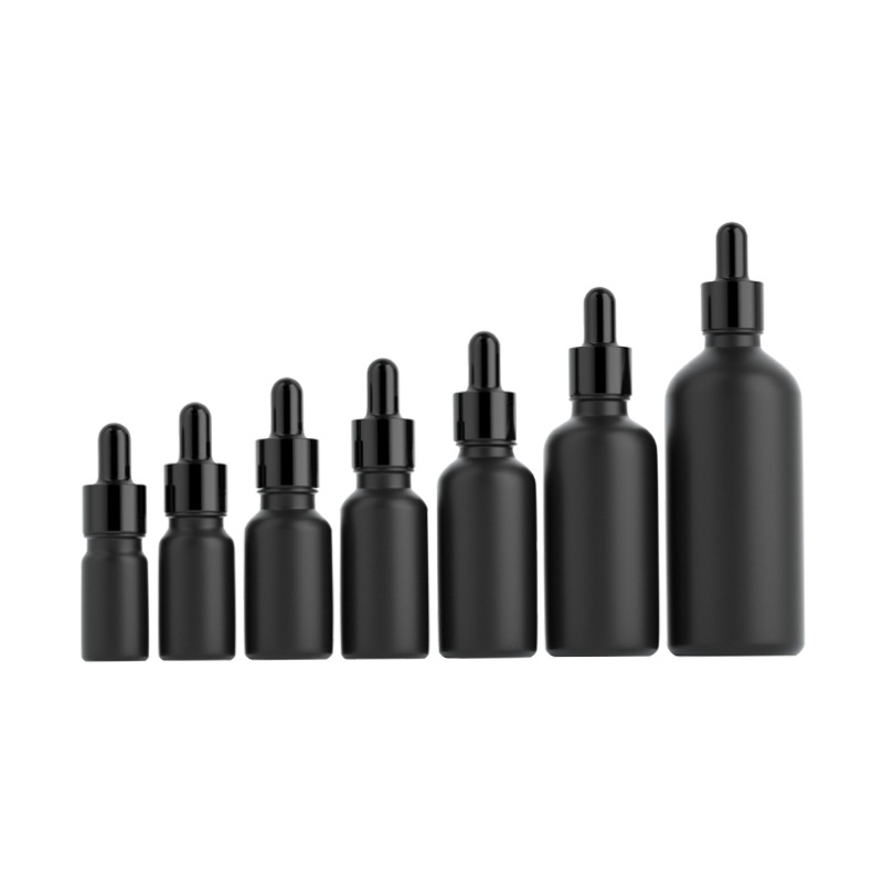 Light-proof 0.5oz/1oz/1.7oz/3.5oz Matte frost Black Cosmetic Essential Oil Bottle with Black dropper