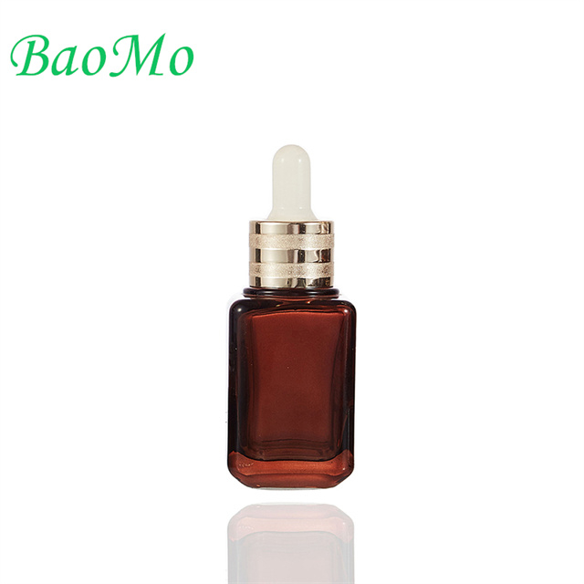 Square Cosmetic Glass Bottle For Skin Cream With Pump Dropper