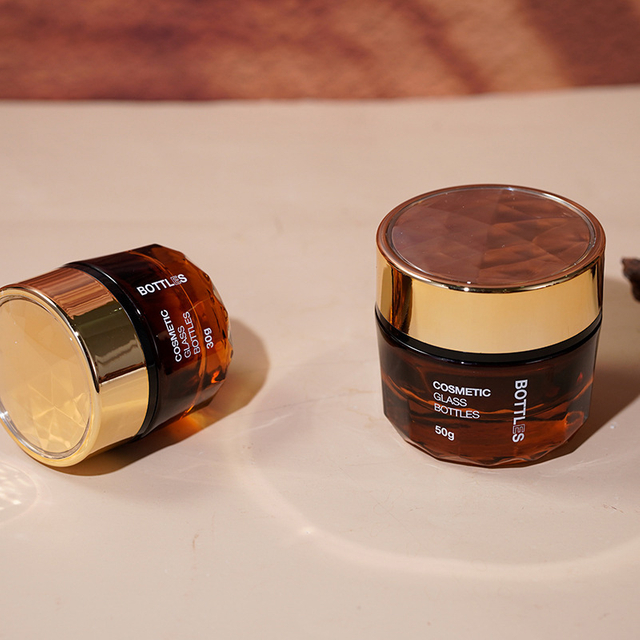 Matte Amber Skin Care Cosmetic Packaging Set And Glass Lotion Pump Cosmetic Bottle Cream Jar