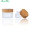 wooden wood grain empty cosmetic packaging clear frosted 20g 30g 50g glass bottle and jars with wooden lid