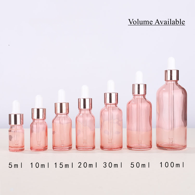 Nice 5ml 10ml 15ml 20ml 30ml 50ml 100ml empty Pink Glass Dropper Bottle for skincare essential oil 