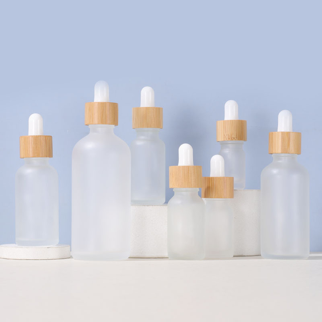 Empty 5ml 10ml 15ml 20ml 30ml 50ml 100ml Clear Frosted Serum Glass Dropper Bottle Bamboo Cap