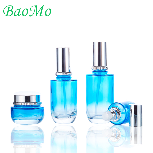 Luxury 30ml Blue Cosmetic Glass Bottle