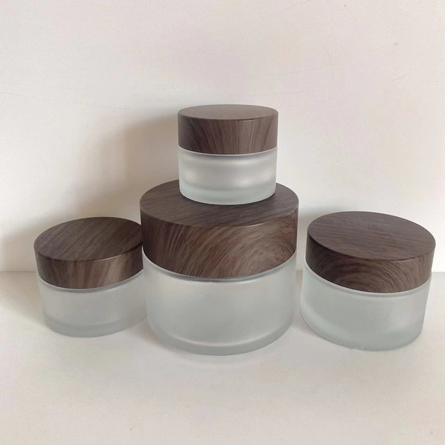 Recyclable Frosted Jars Wood Cap Multiple Sizes