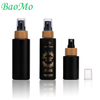 Matte Black Cosmetic Glass Bottle With Bamboo Lids For Toner 