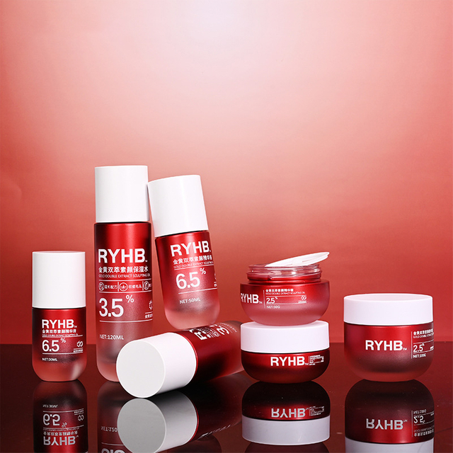 1oz Custom Cosmetic Packaging Set Red 30ml Round Serum Bottles for Skin Care Serum 
