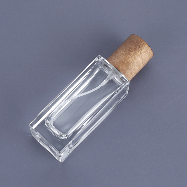 square refill perfume bottle glass thick bottle empty perfume bottle with wood cap