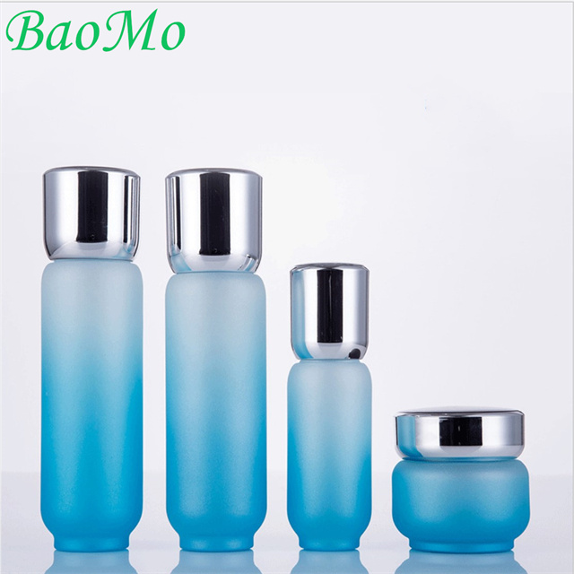 Frosted Blue Glass Cream Jar For Skin Care